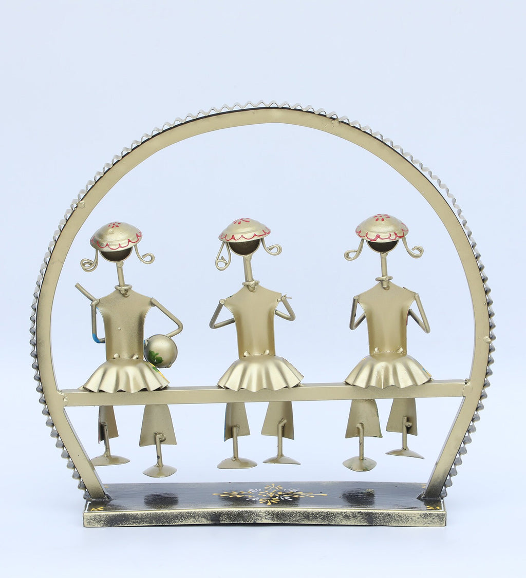 Handcrafted Tribal Musician Metal Art Showpiece – Vibrant Table Décor