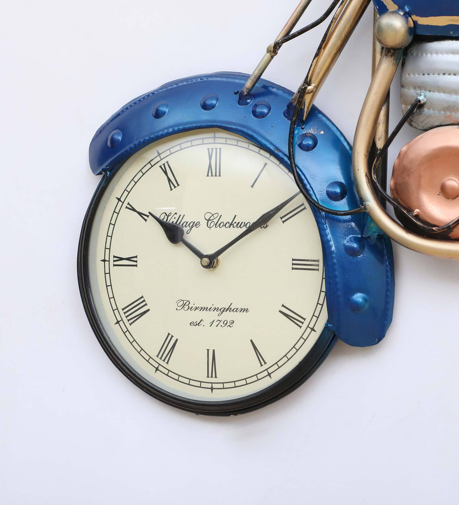 Blue Royal Enfield Bike Metal Wall Clock