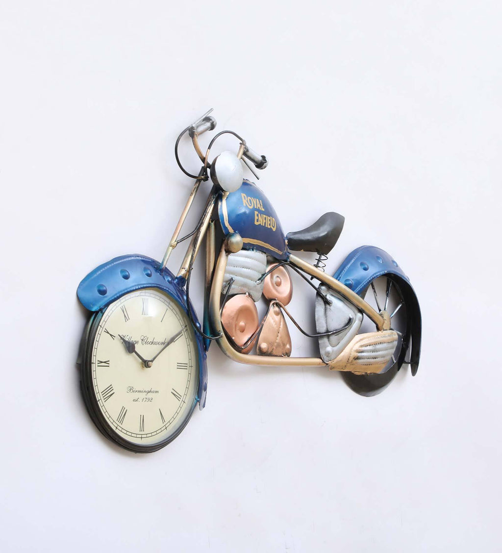 Blue Royal Enfield Bike Metal Wall Clock