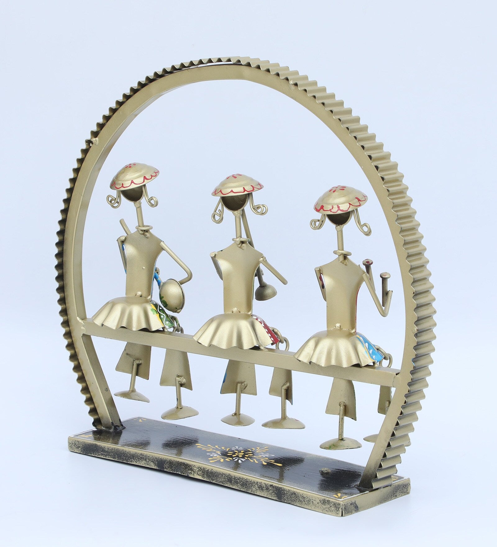 Handcrafted Tribal Musician Metal Art Showpiece – Vibrant Table Décor