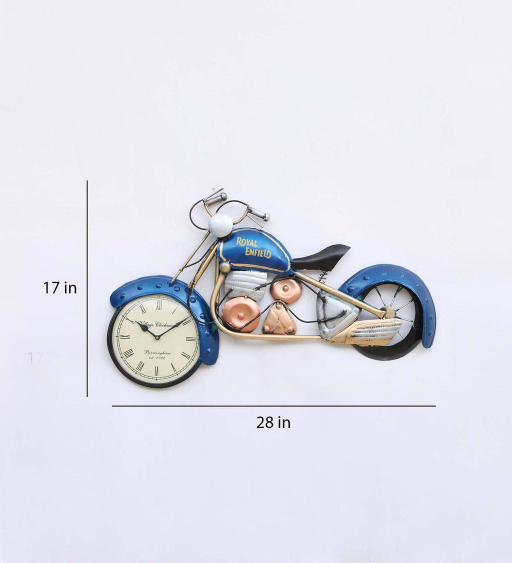 Blue Royal Enfield Bike Metal Wall Clock