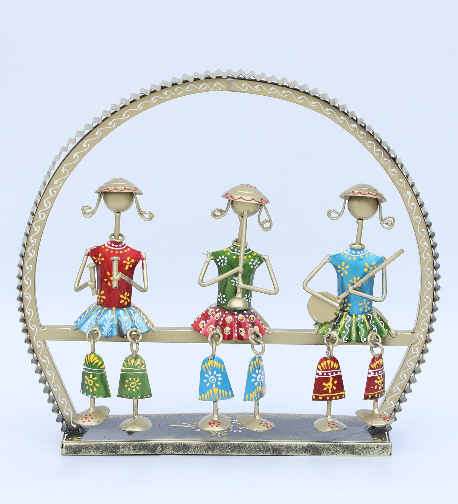 Handcrafted Tribal Musician Metal Art Showpiece – Vibrant Table Décor