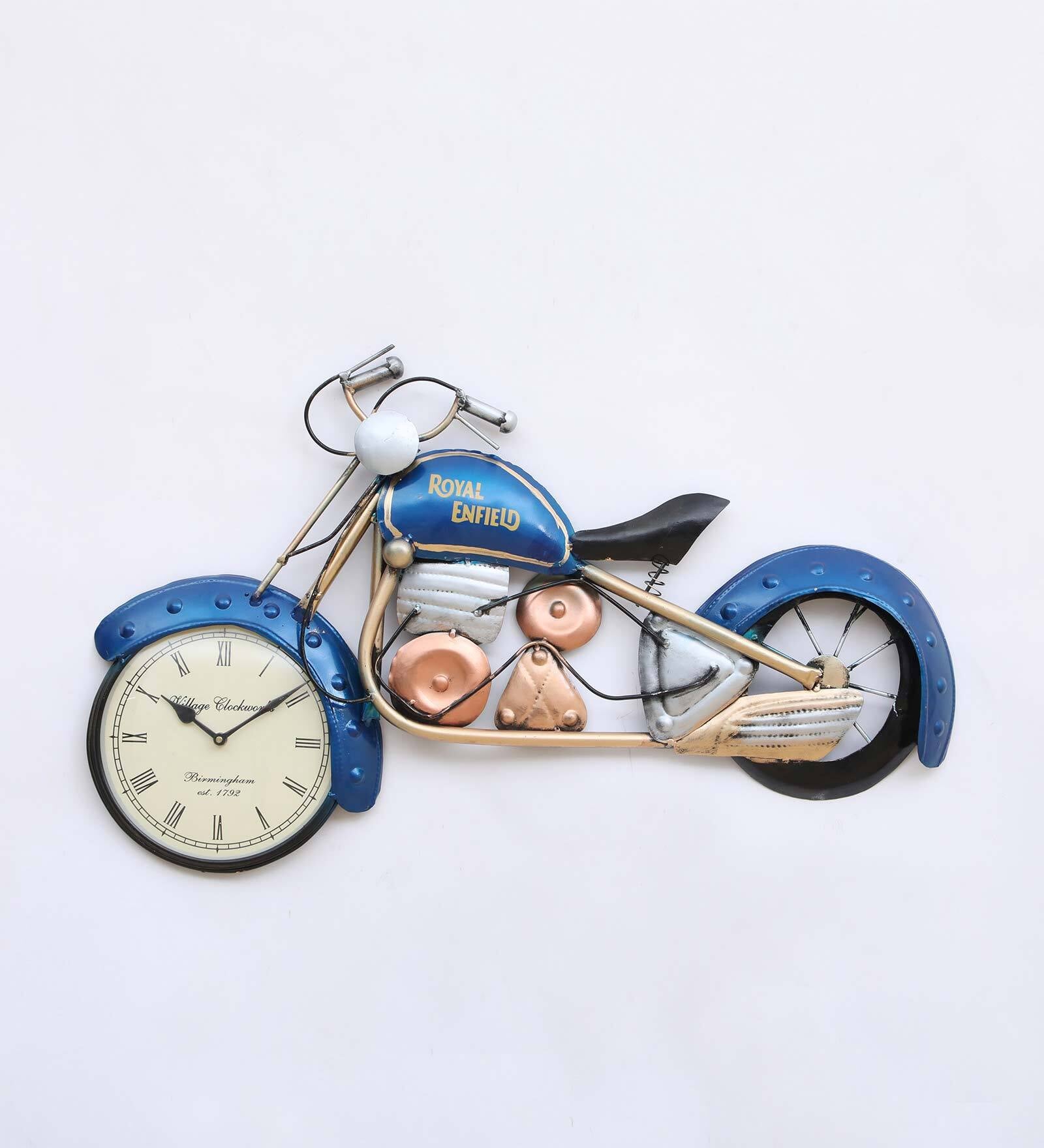 Blue Royal Enfield Bike Metal Wall Clock