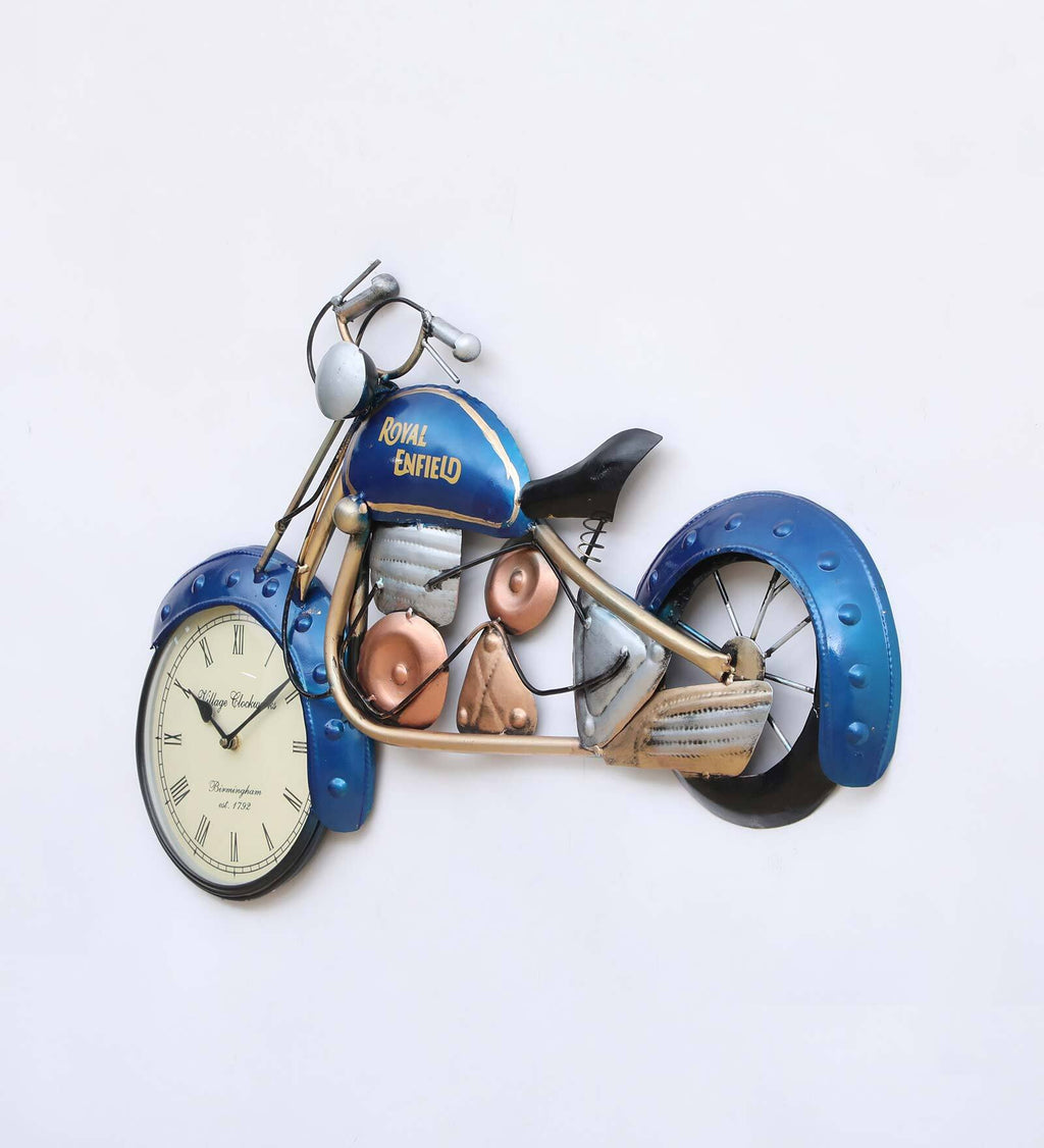 Blue Royal Enfield Bike Metal Wall Clock