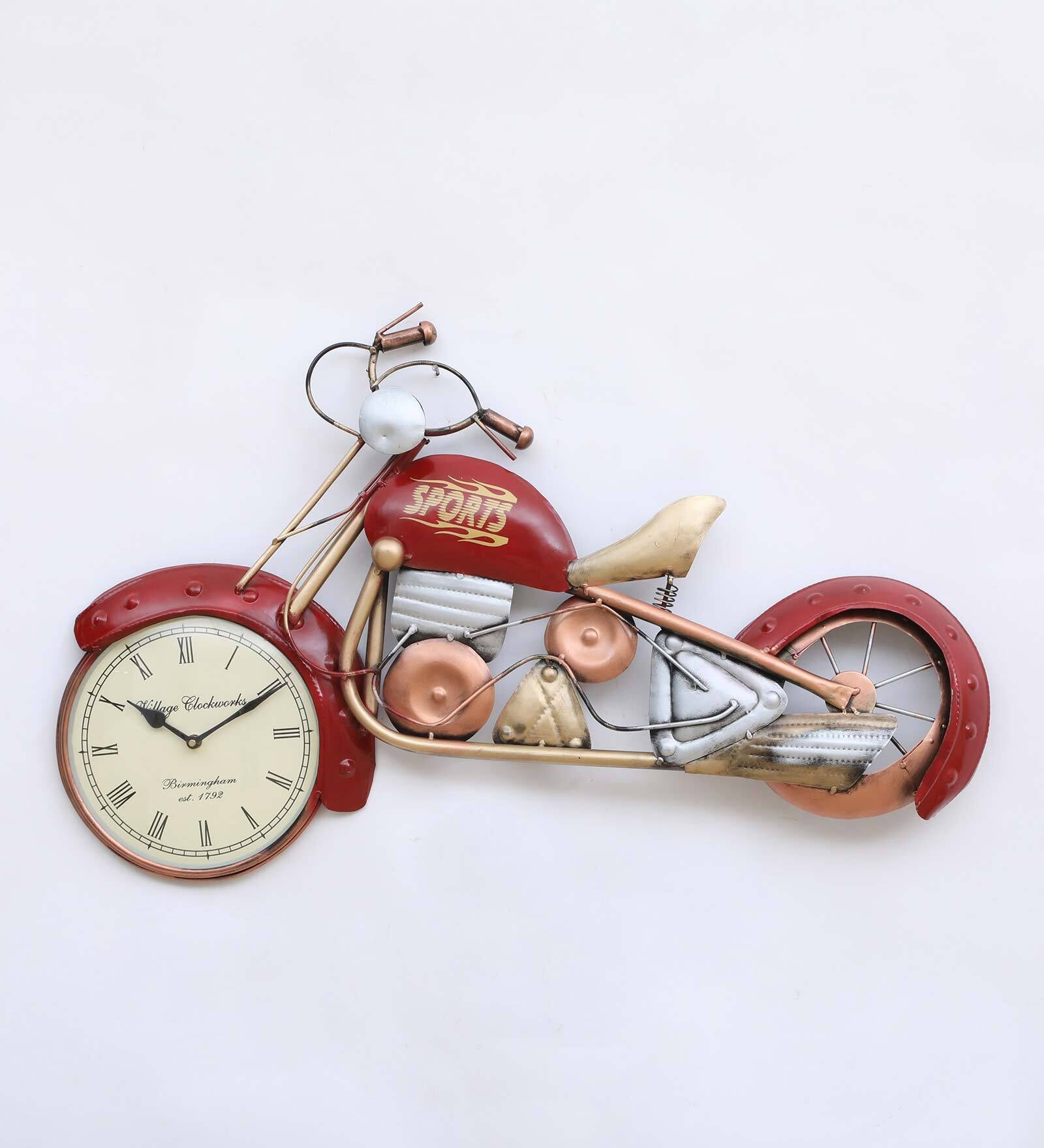 Red Metal Bike Wall Clock