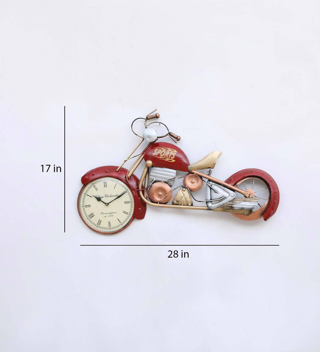 Red Metal Bike Wall Clock