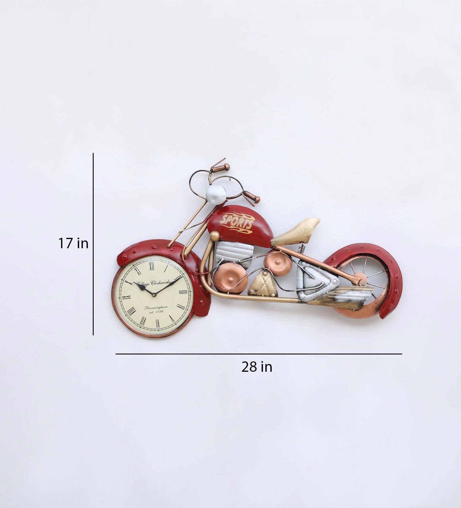 Red Metal Bike Wall Clock