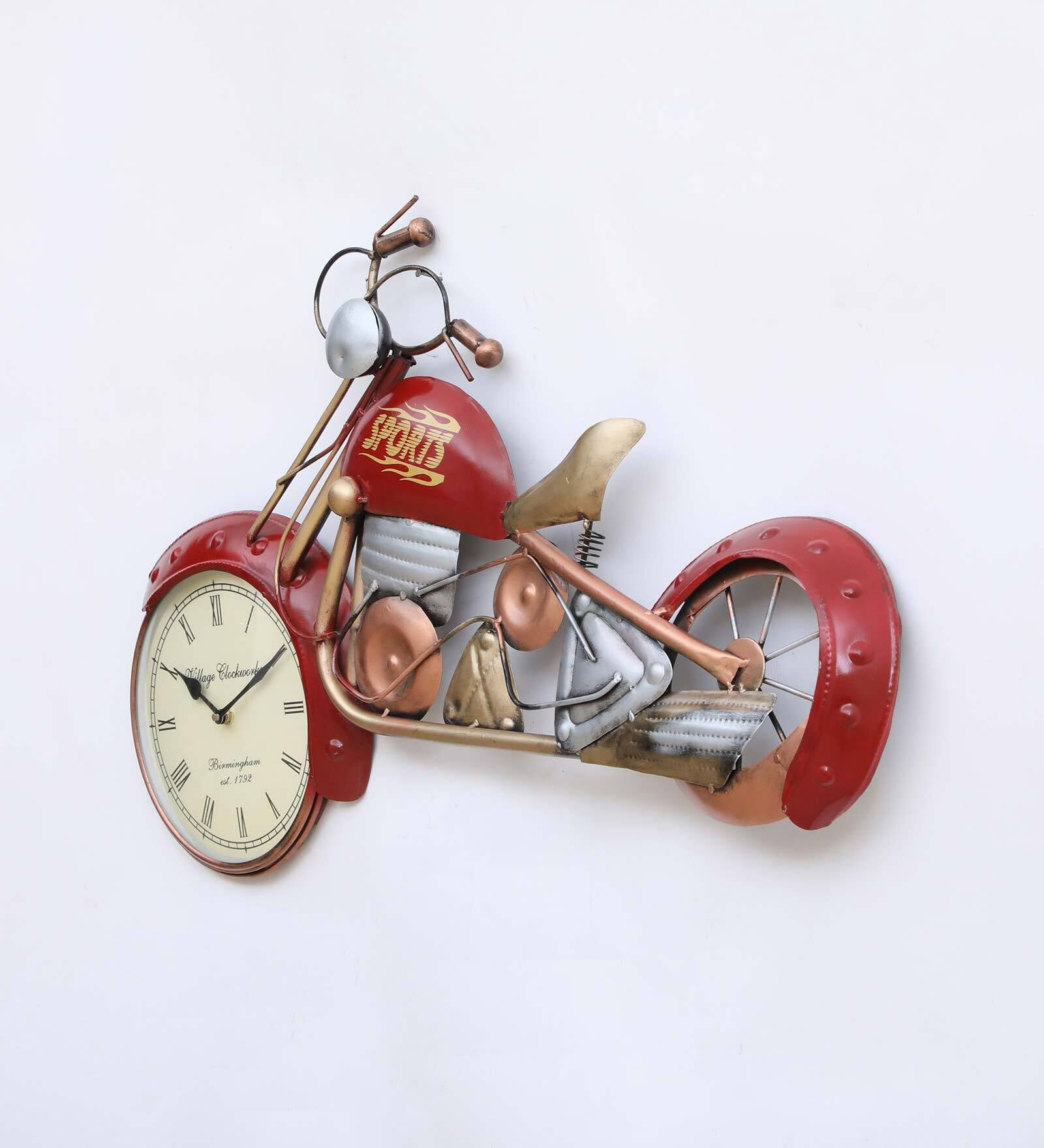 Red Metal Bike Wall Clock