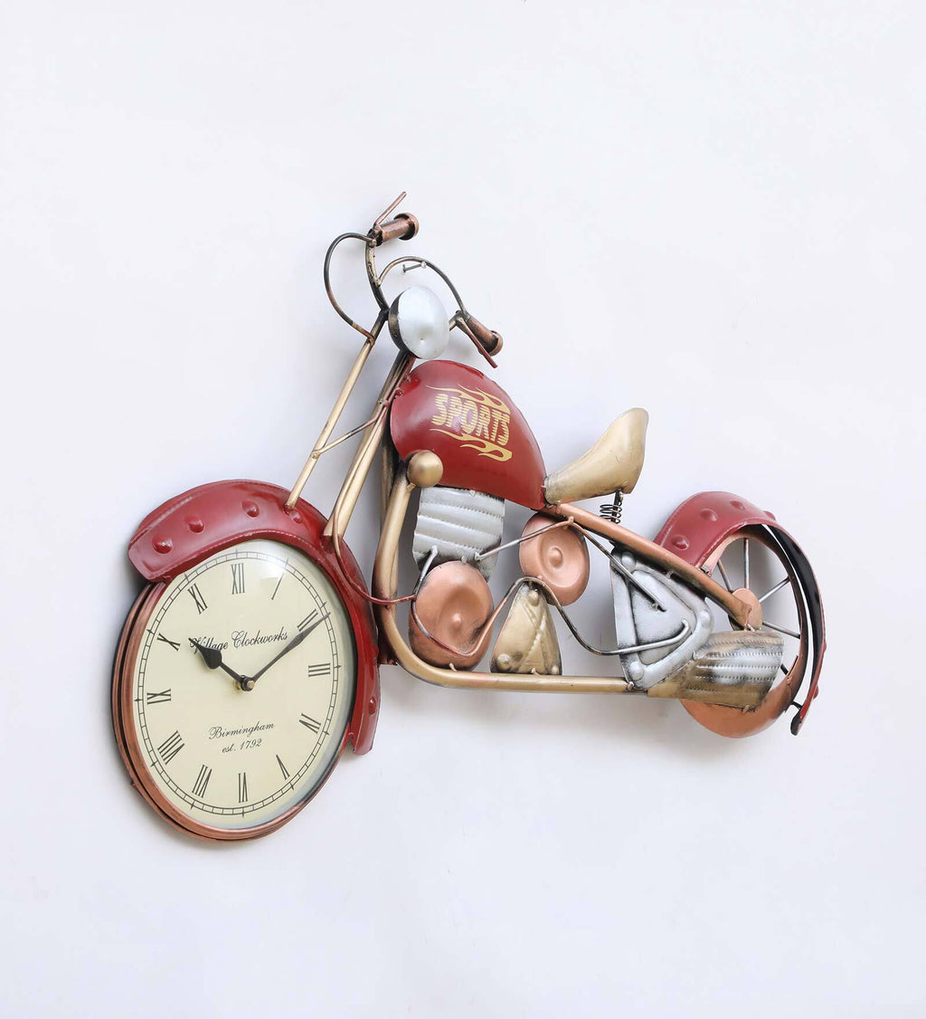 Red Metal Bike Wall Clock