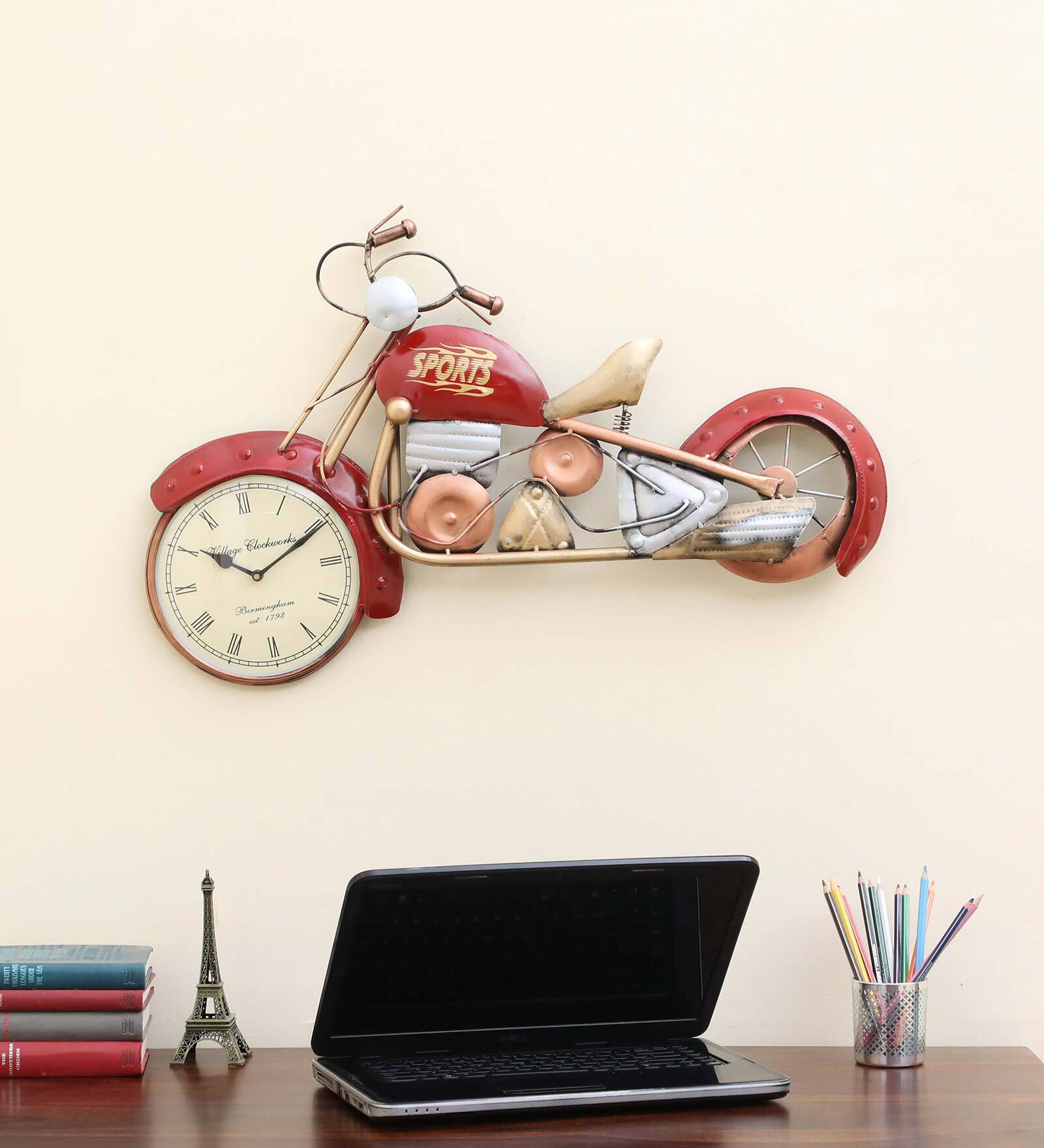 Red Metal Bike Wall Clock
