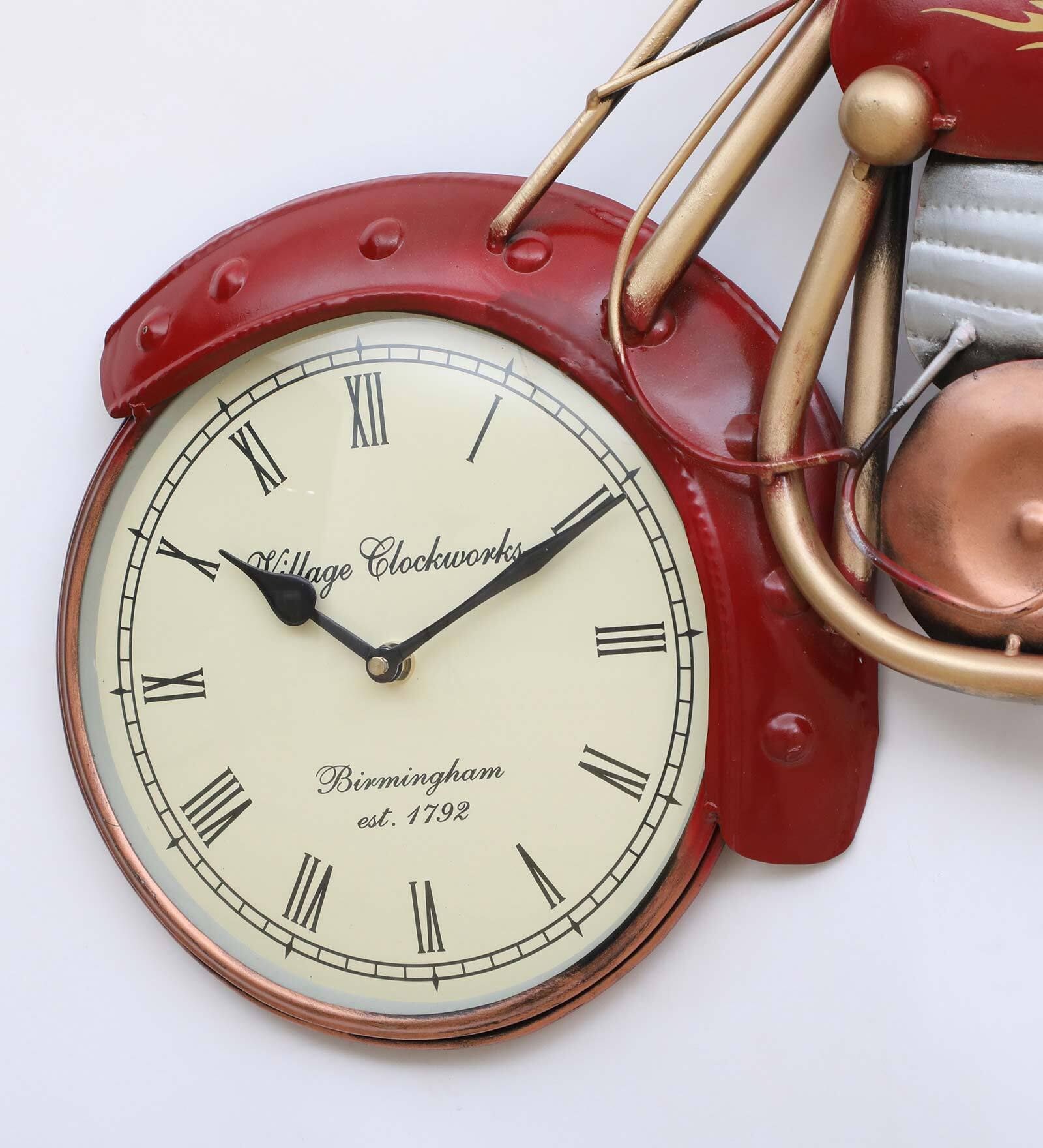 Red Metal Bike Wall Clock