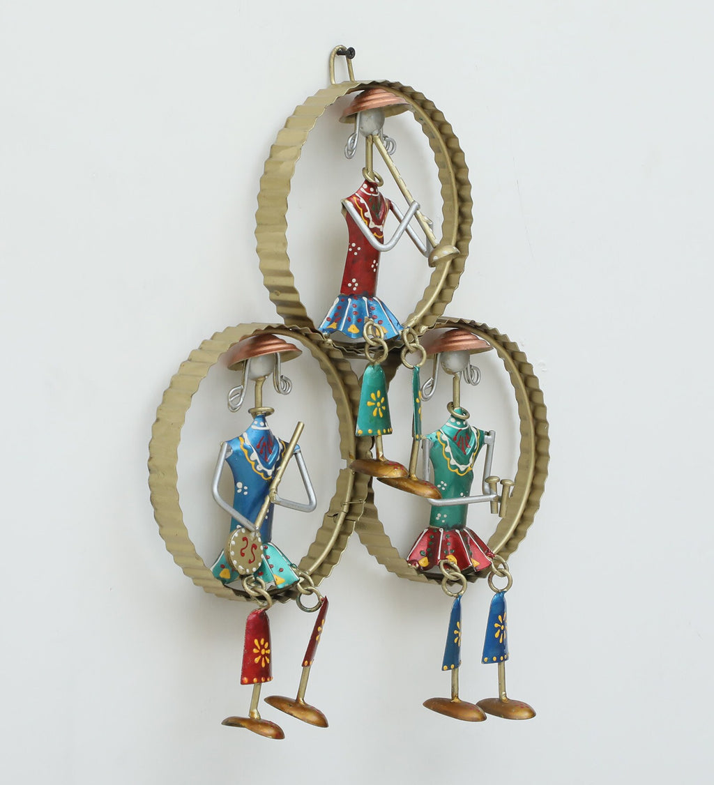 Colorful Tribal Musician Wall Hanging – Handcrafted Metal Art (16x13 Inch)