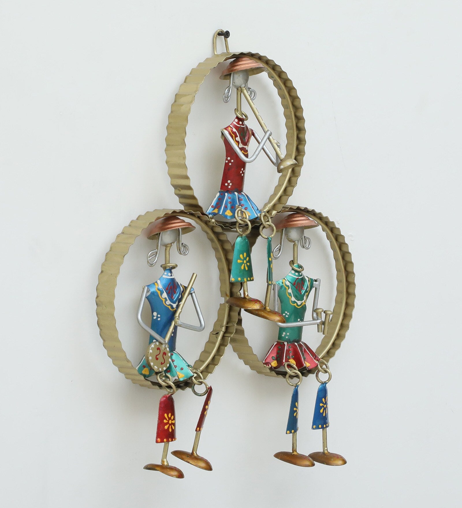 Colorful Tribal Musician Wall Hanging – Handcrafted Metal Art (16x13 Inch)