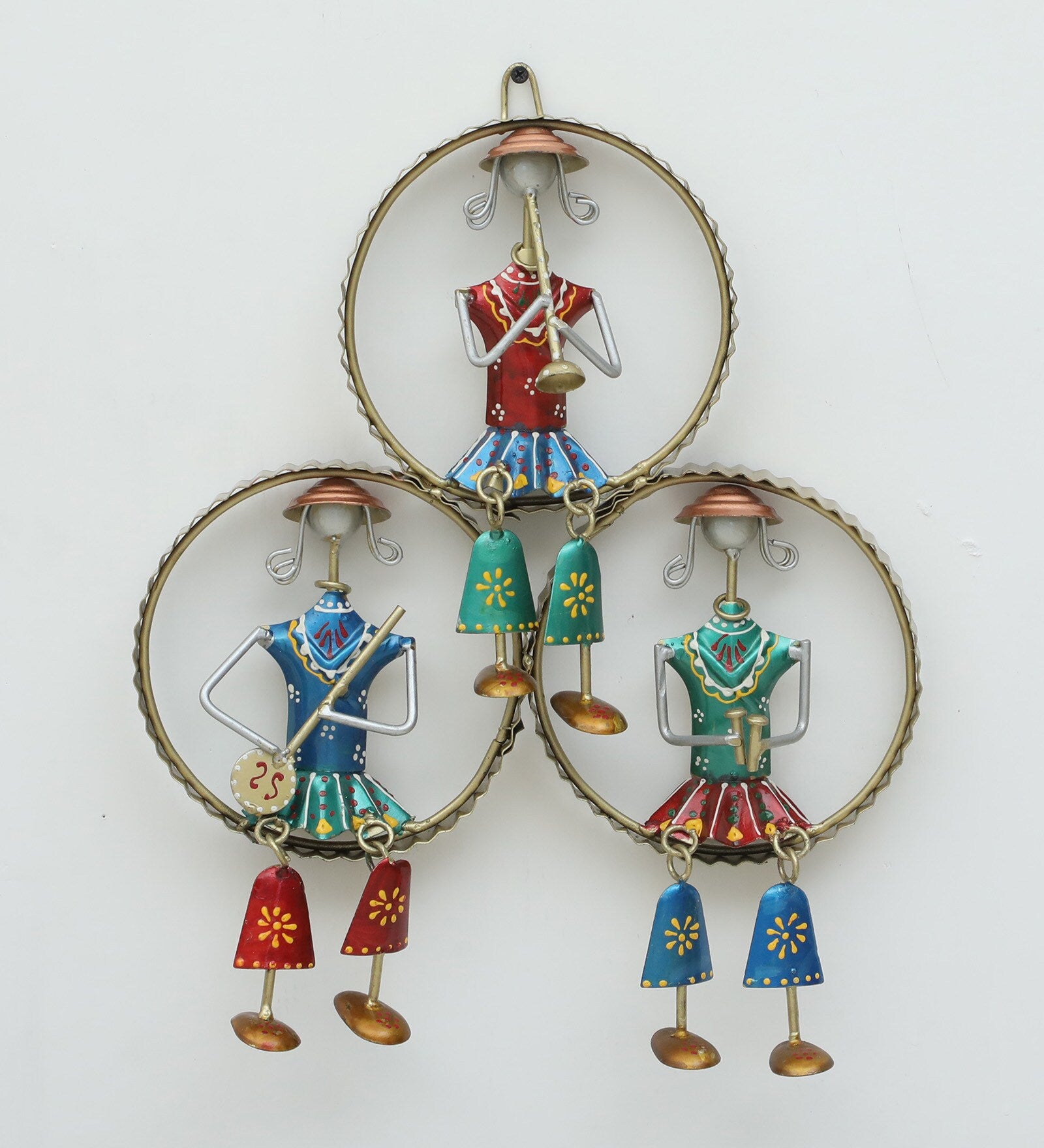 Colorful Tribal Musician Wall Hanging – Handcrafted Metal Art (16x13 Inch)