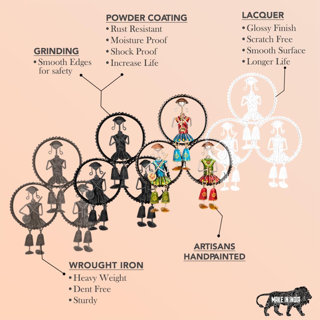 Handcrafted Tribal Musician Wall Art – Metal Wall Hanging (38 x 32 cm)