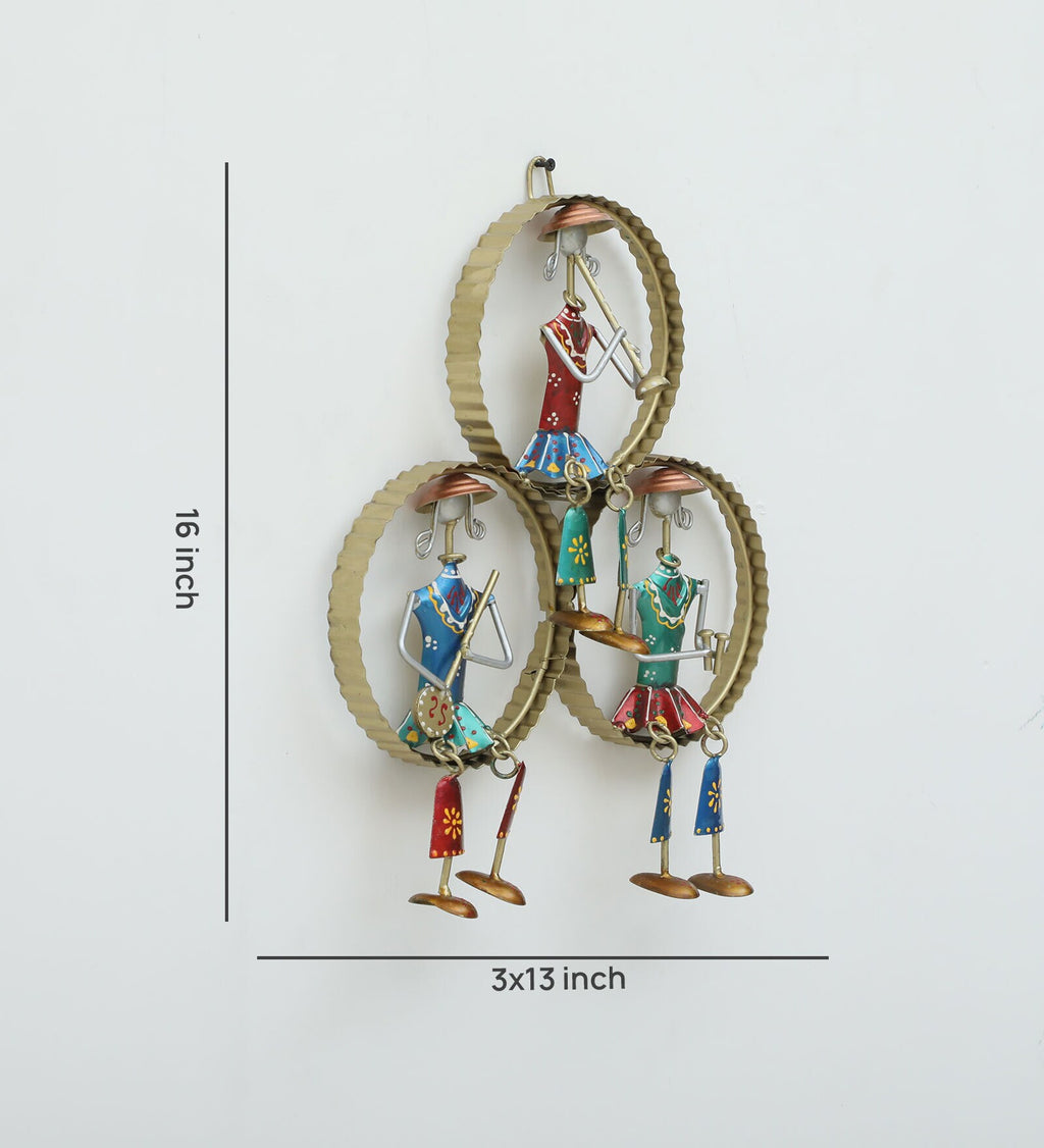 Colorful Tribal Musician Wall Hanging – Handcrafted Metal Art (16x13 Inch)