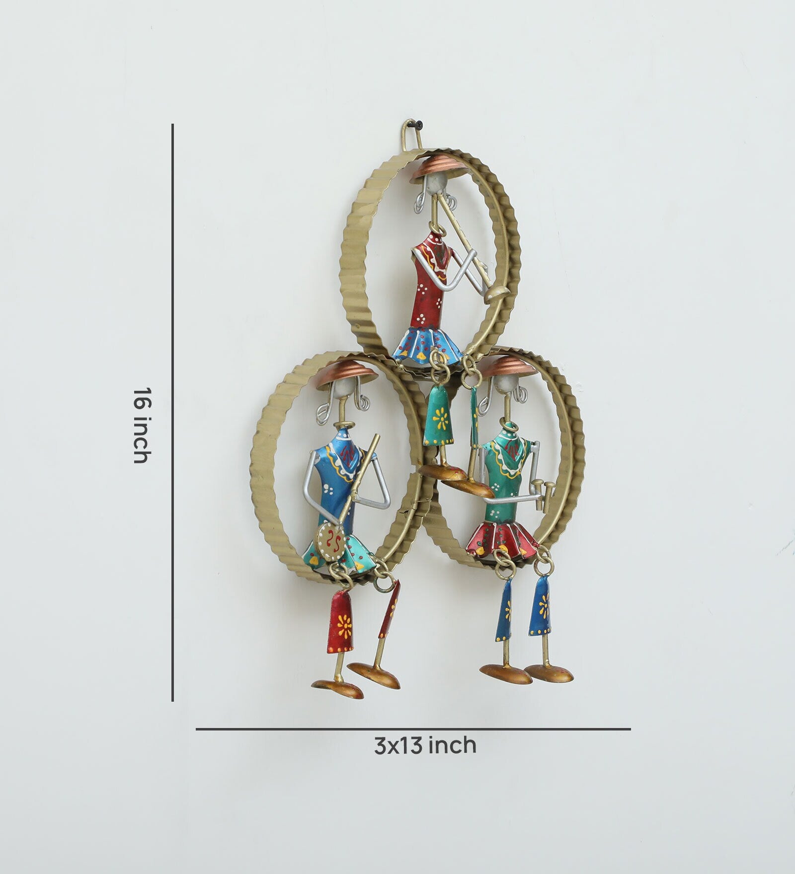 Colorful Tribal Musician Wall Hanging – Handcrafted Metal Art (16x13 Inch)