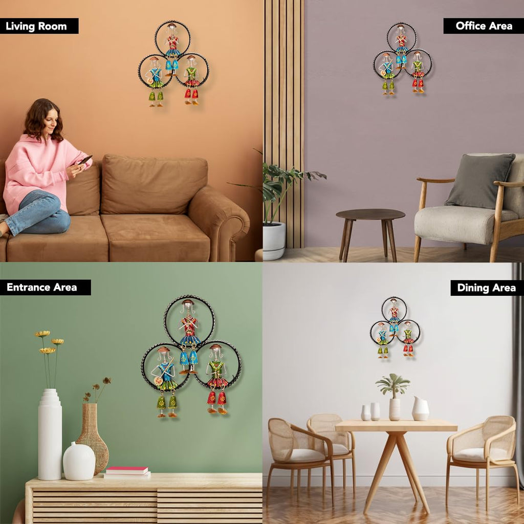 Handcrafted Tribal Musician Wall Art – Metal Wall Hanging (38 x 32 cm)