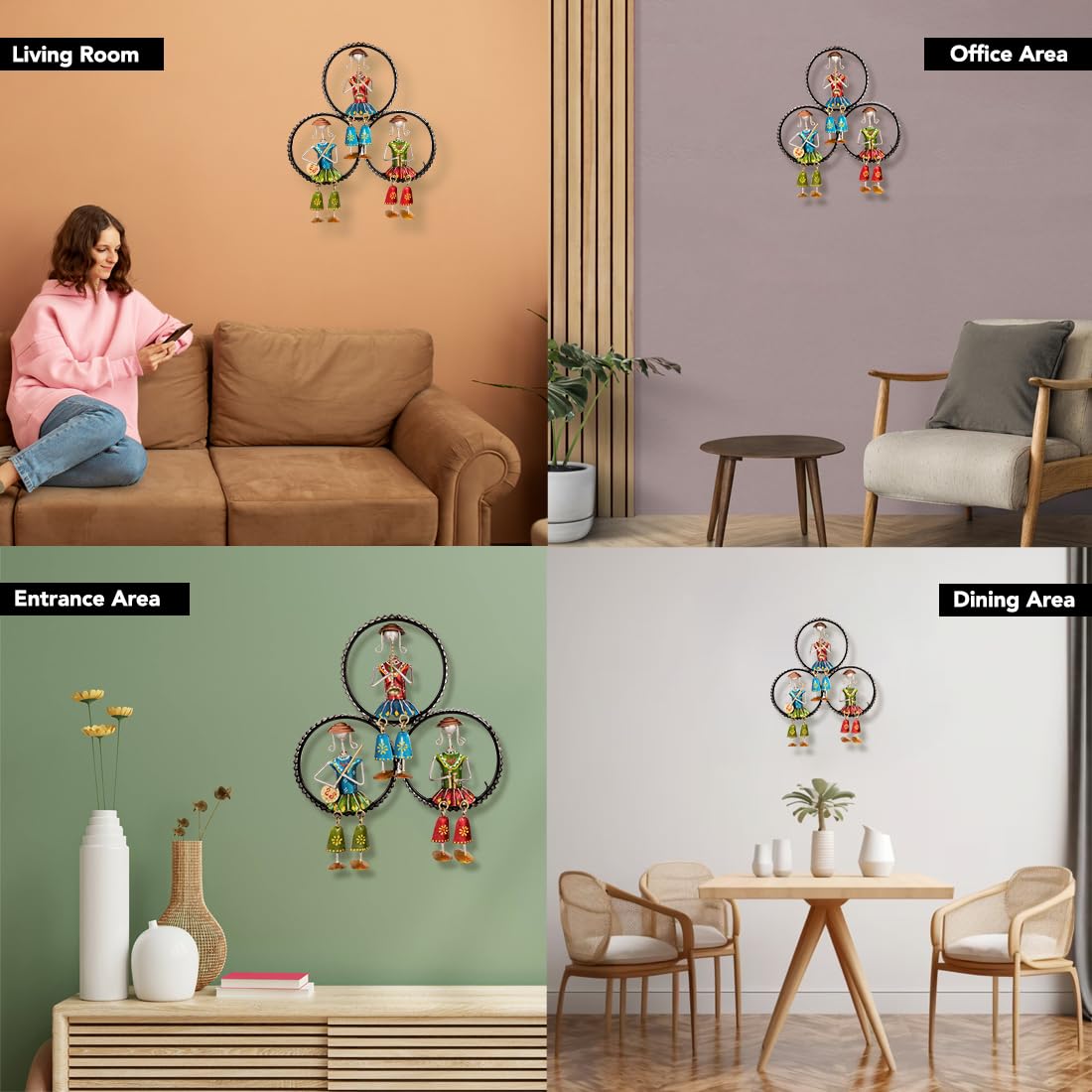 Handcrafted Tribal Musician Wall Art – Metal Wall Hanging (38 x 32 cm)