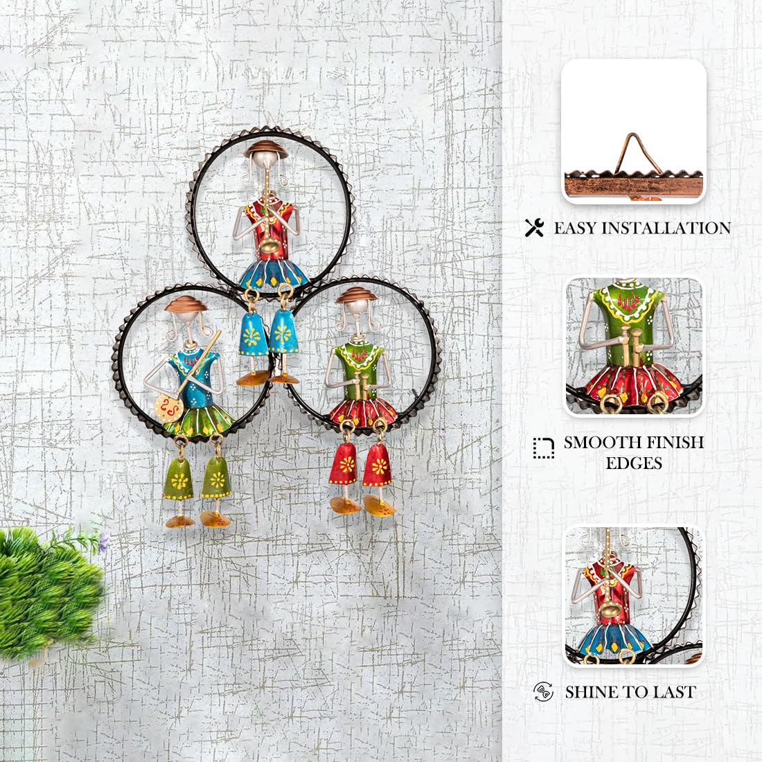Handcrafted Tribal Musician Wall Art – Metal Wall Hanging (38 x 32 cm)