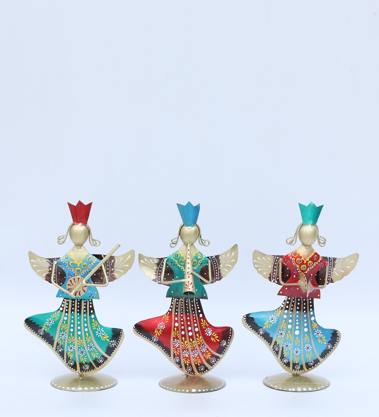 Set of 3 Vibrant Musician Dolls – Handcrafted Metal Art Showpieces