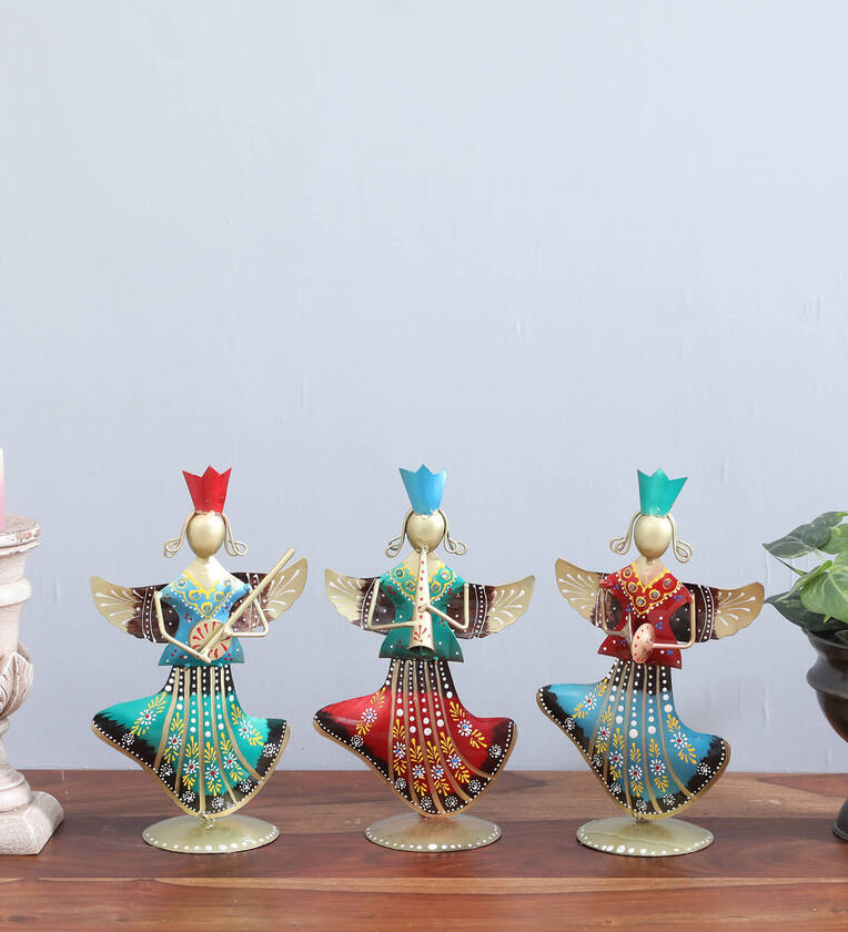 Set of 3 Vibrant Musician Dolls – Handcrafted Metal Art Showpieces