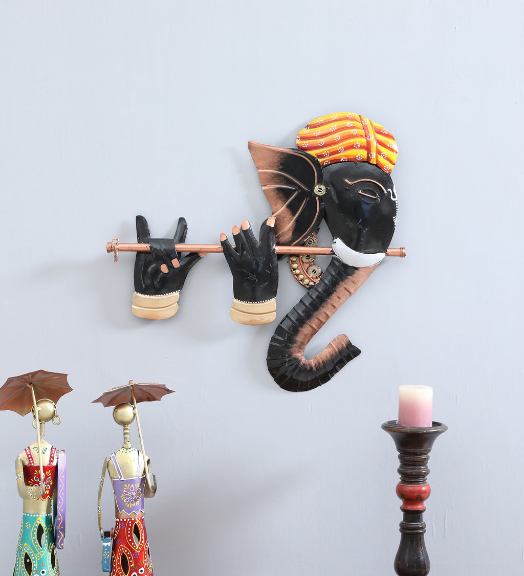 Flute Ganesha Metal Wall Art