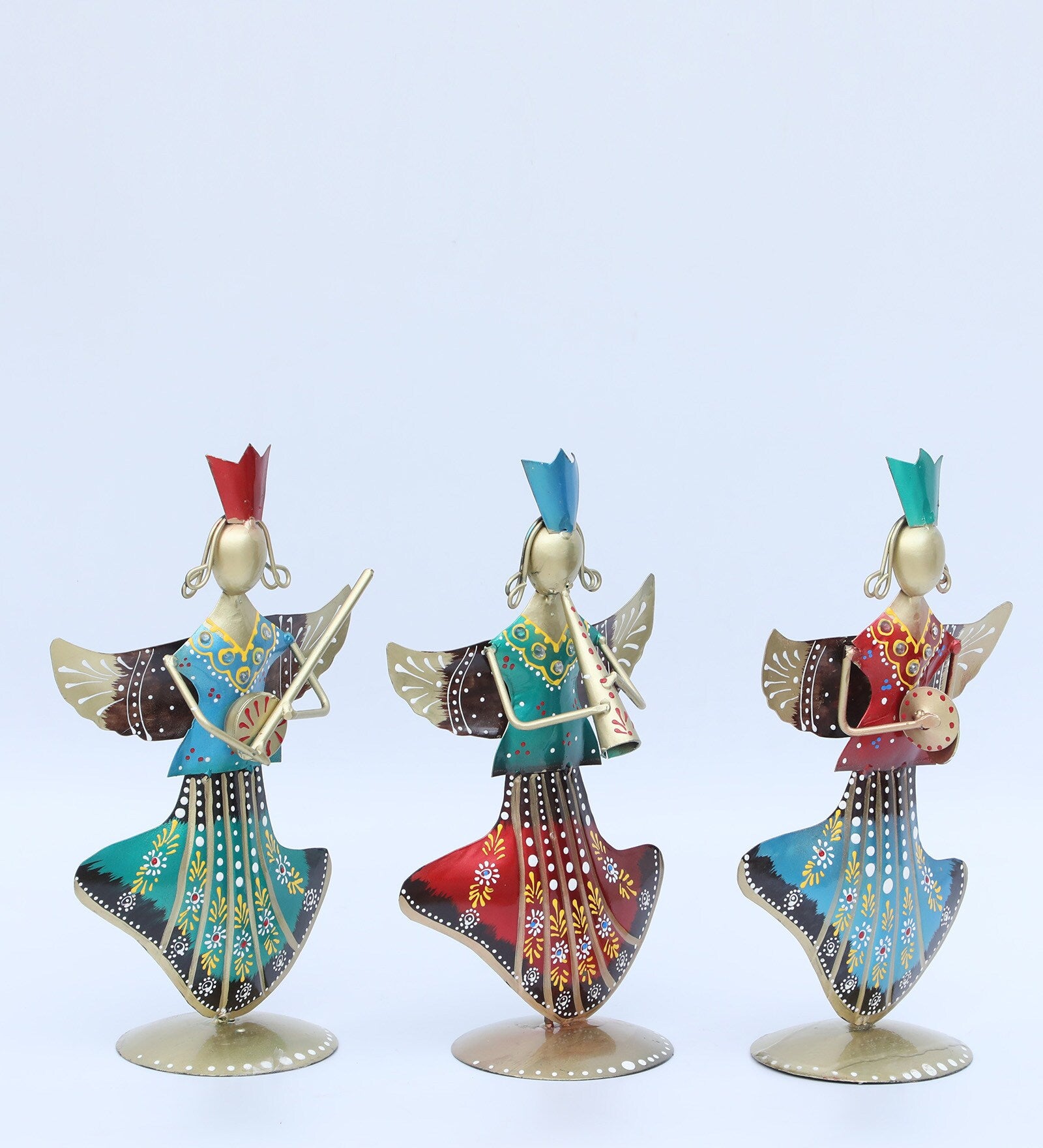 Set of 3 Vibrant Musician Dolls – Handcrafted Metal Art Showpieces