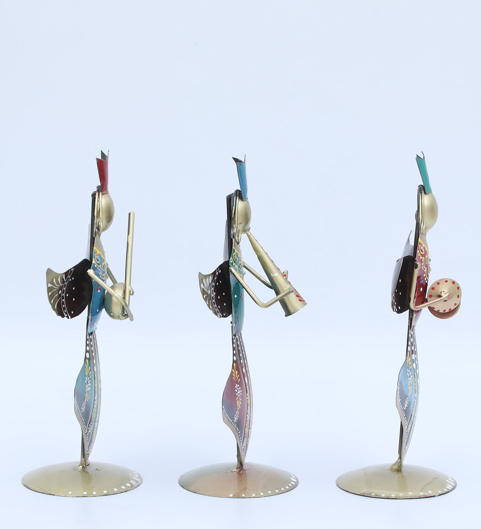 Set of 3 Vibrant Musician Dolls – Handcrafted Metal Art Showpieces