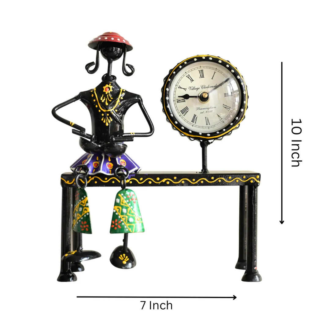 Handcrafted Iron Lady Musician Table Clock – Artistic Decor Accent (10 x 7 Inches)