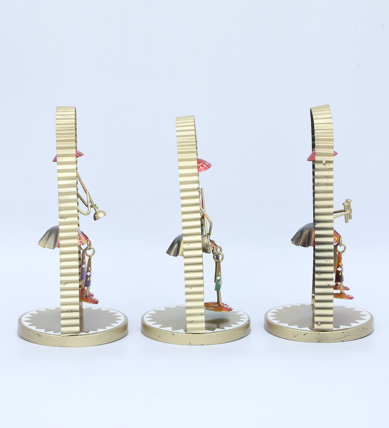 Set of 3 Handcrafted Metal Musician Figurines in Arched Frame – Multicolor Tribal Art Showpieces