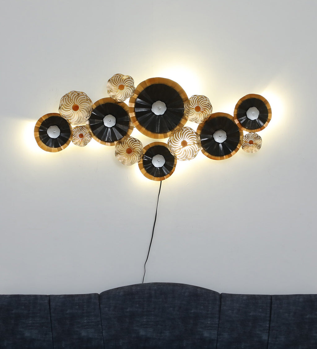 Golden Aura Metal Wall Art with LED Backlight (47 x 21 Inches)