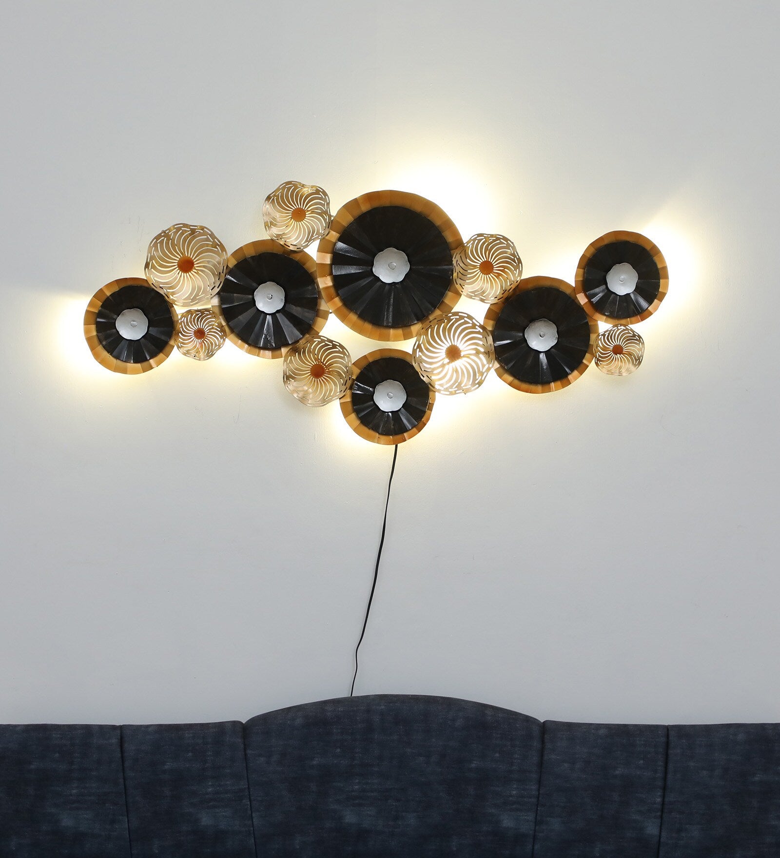 Golden Aura Metal Wall Art with LED Backlight (47 x 21 Inches)