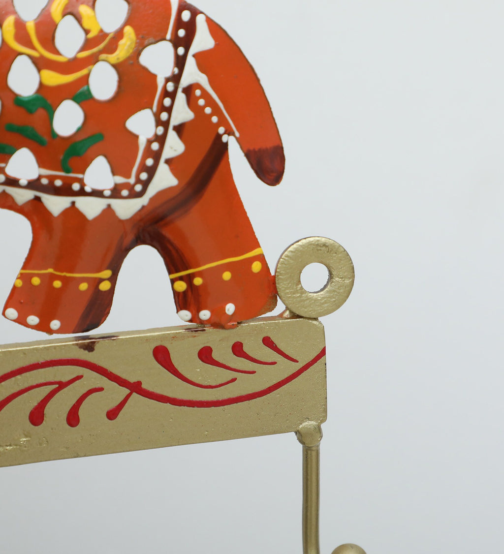 Handcrafted Colorful Elephant Metal Wall Key Holder