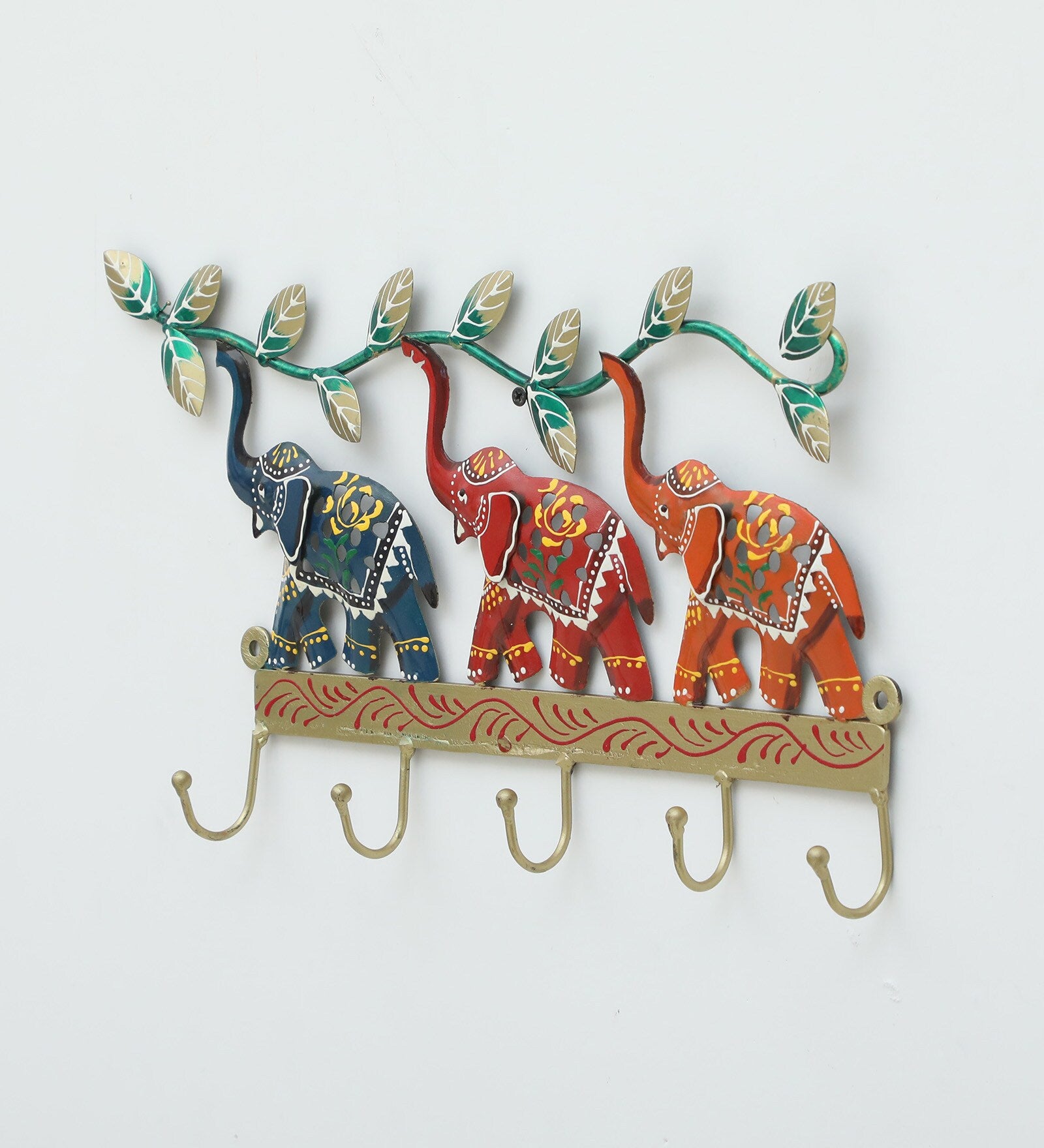Handcrafted Colorful Elephant Metal Wall Key Holder