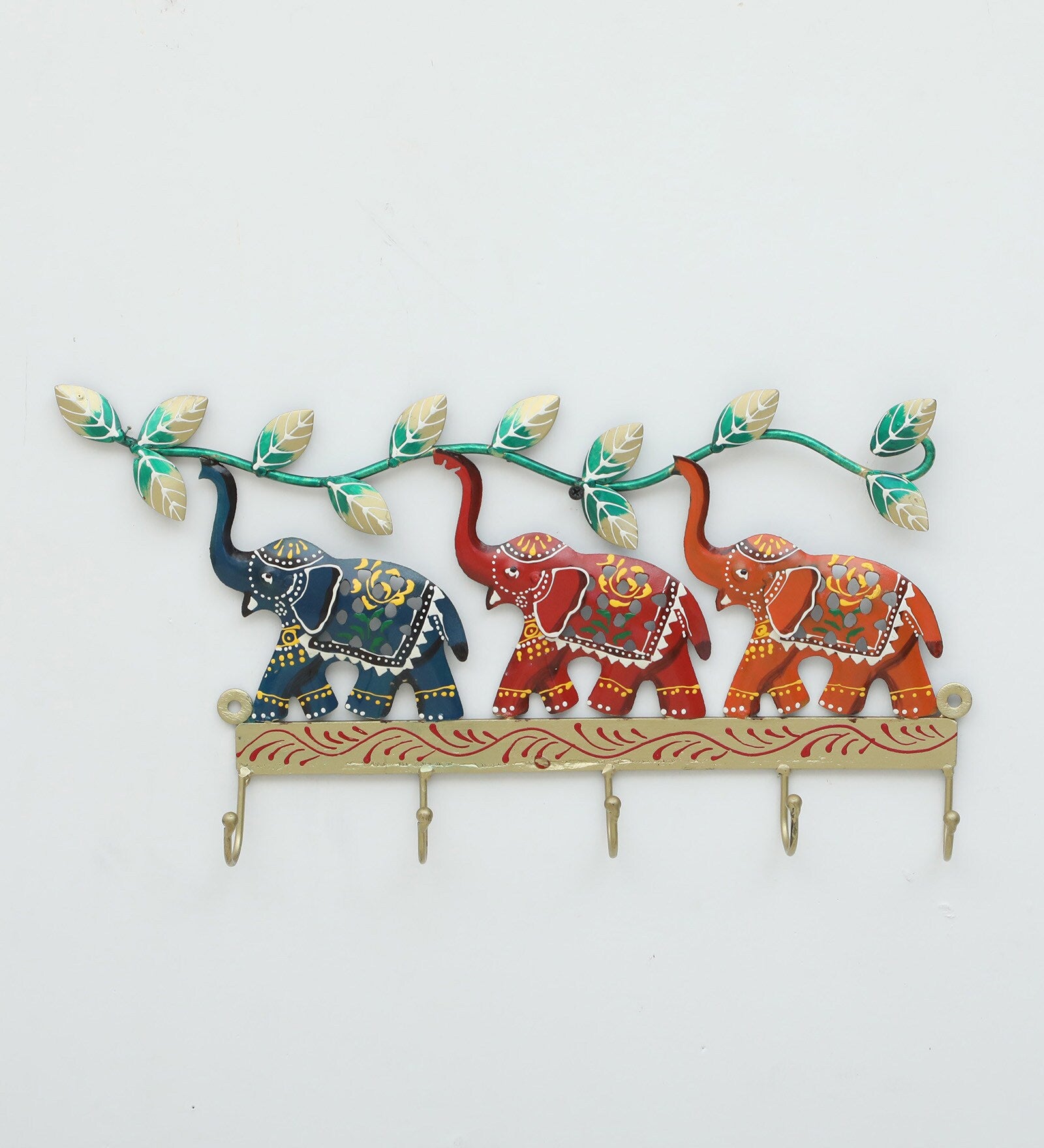 Handcrafted Colorful Elephant Metal Wall Key Holder
