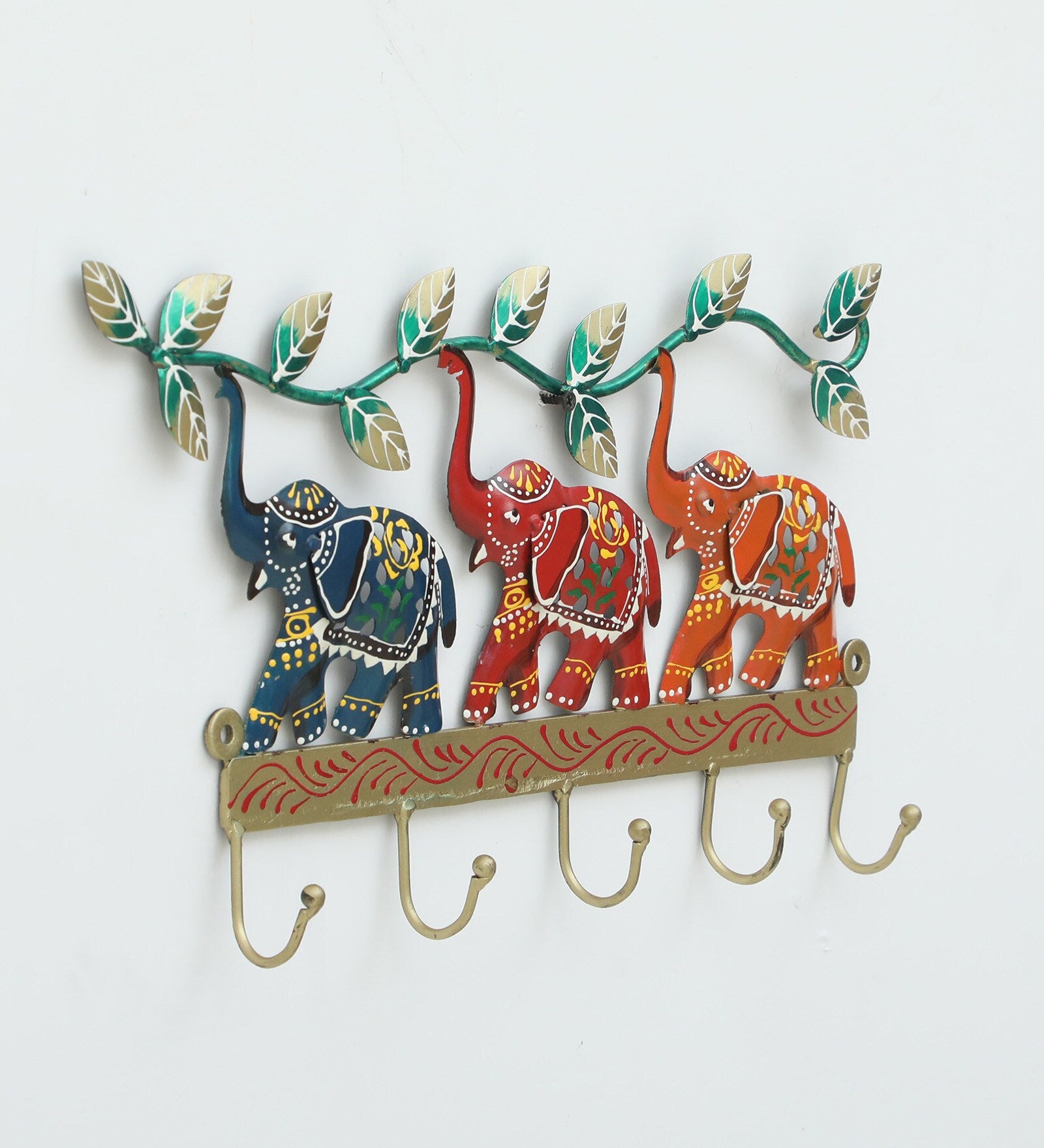 Handcrafted Colorful Elephant Metal Wall Key Holder