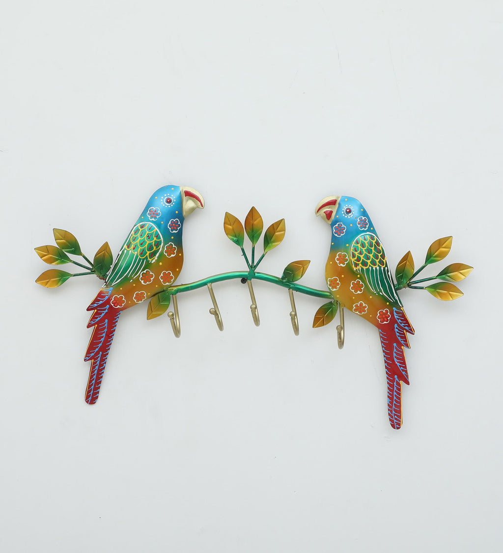 Handcrafted Parrot Design Metal Wall Key Holder