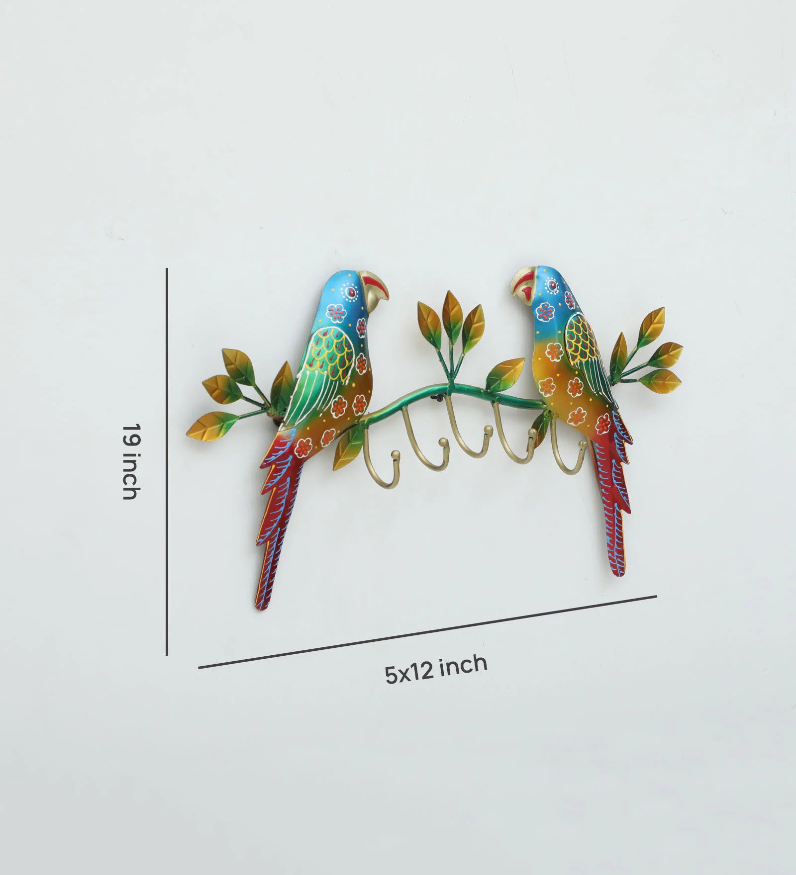 Handcrafted Parrot Design Metal Wall Key Holder
