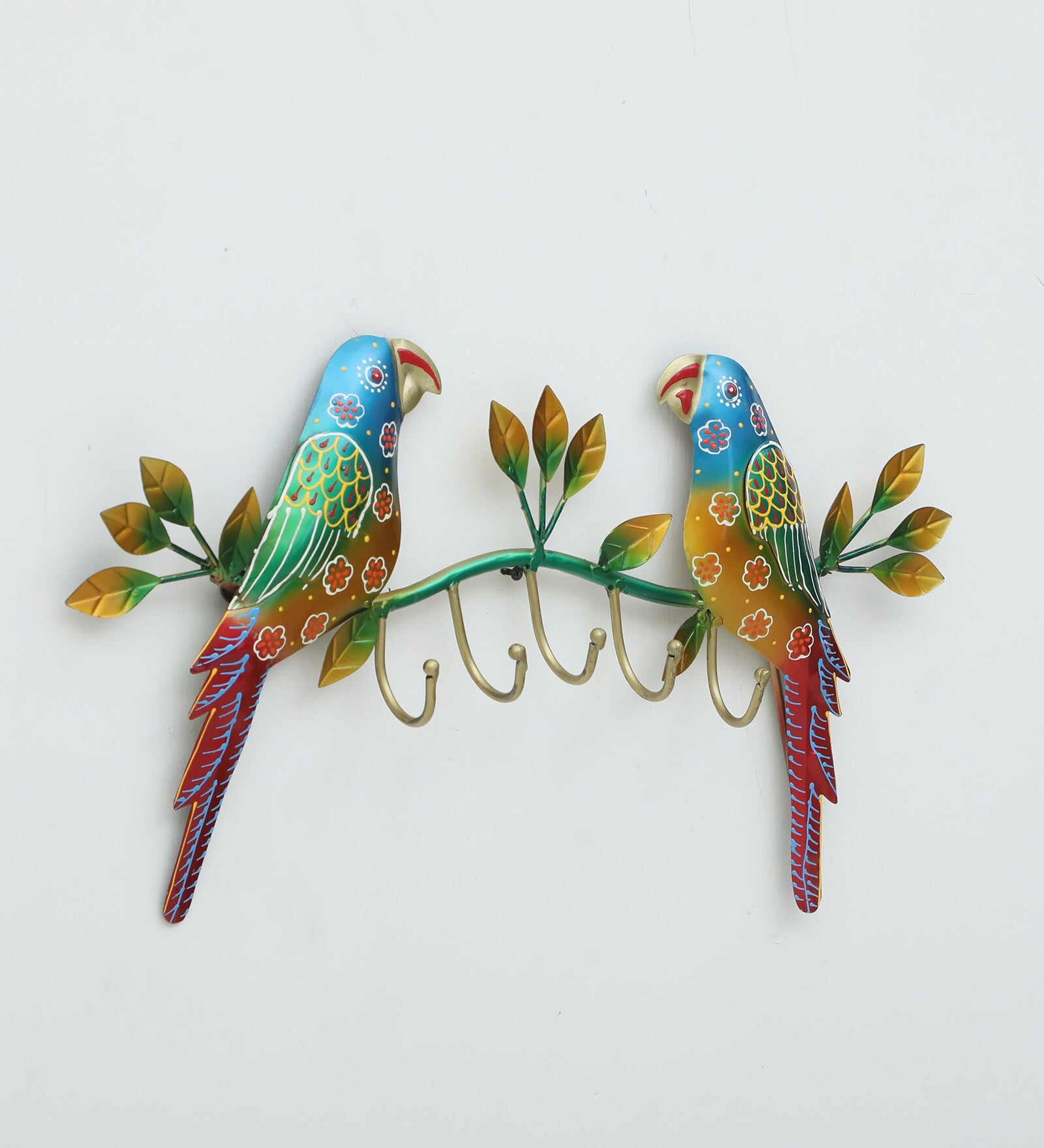 Handcrafted Parrot Design Metal Wall Key Holder