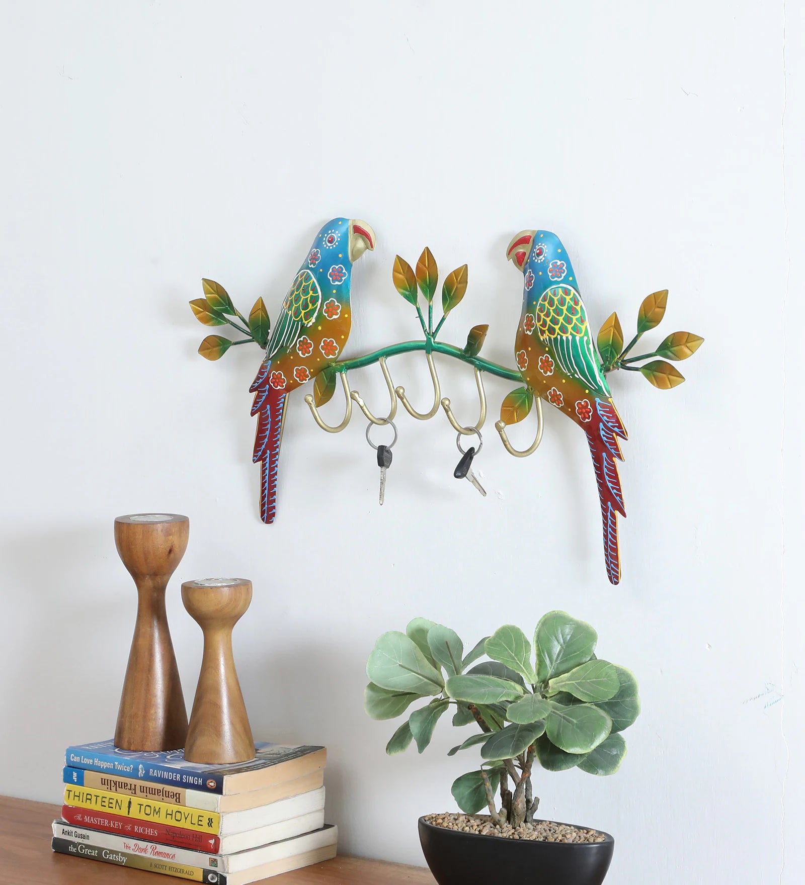 Handcrafted Parrot Design Metal Wall Key Holder
