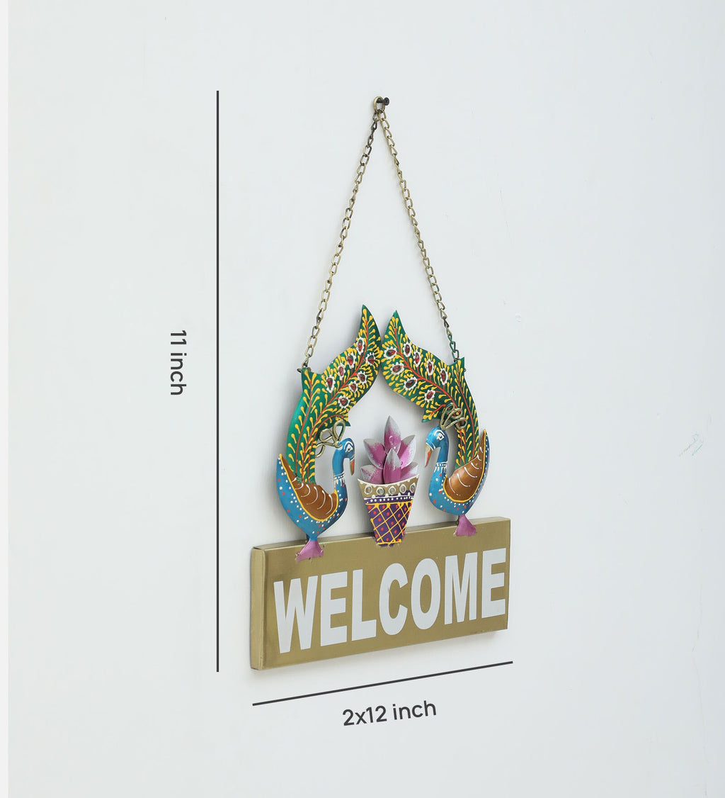 Handcrafted Metal Peacock "Welcome" Wall Hanging