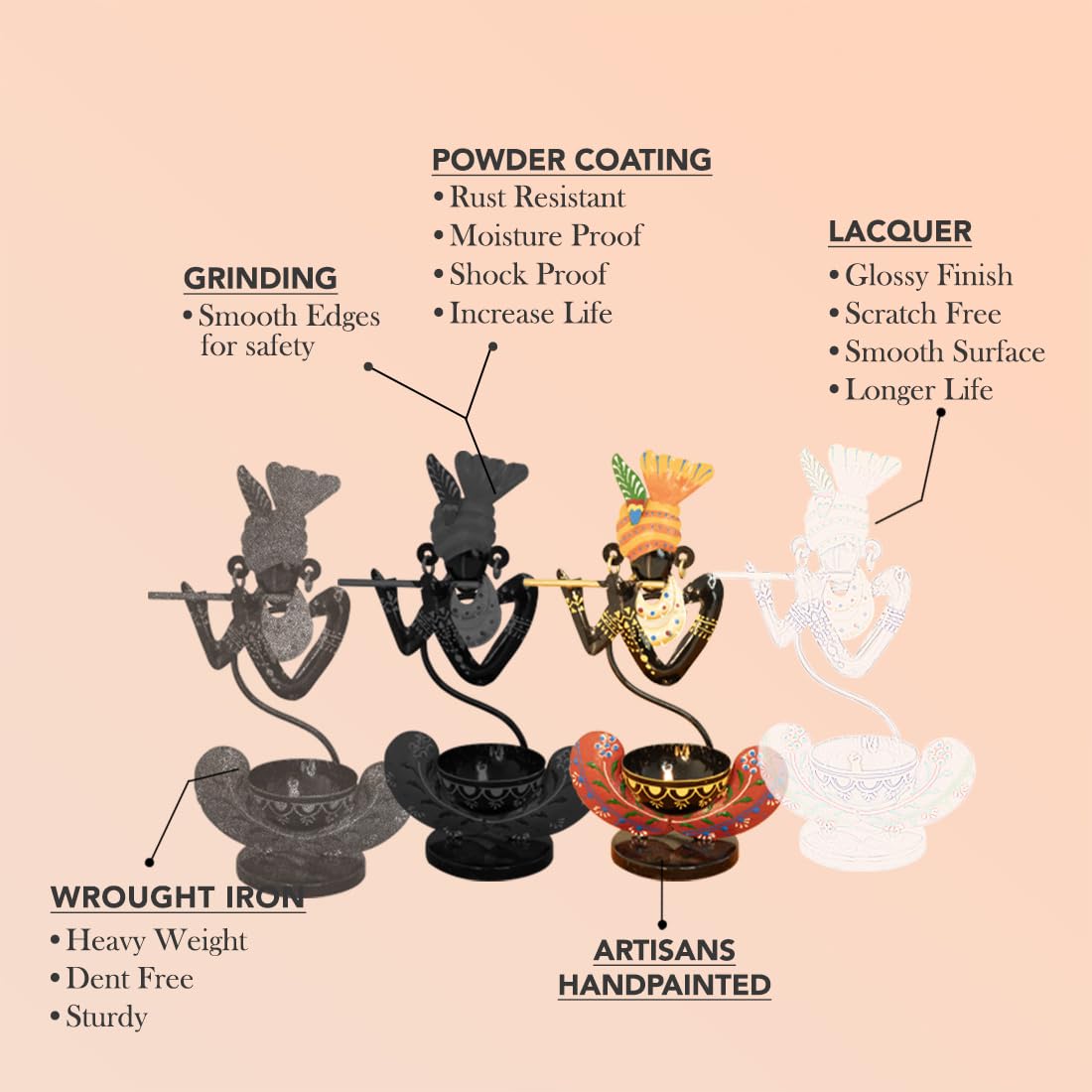 Handcrafted Metal Krishna Tealight Holder – Vibrant Home Decor Accent