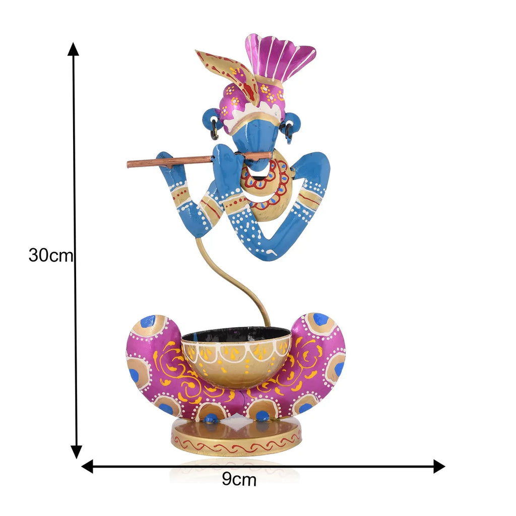 Handcrafted Blue Krishna Metal Tealight Holder
