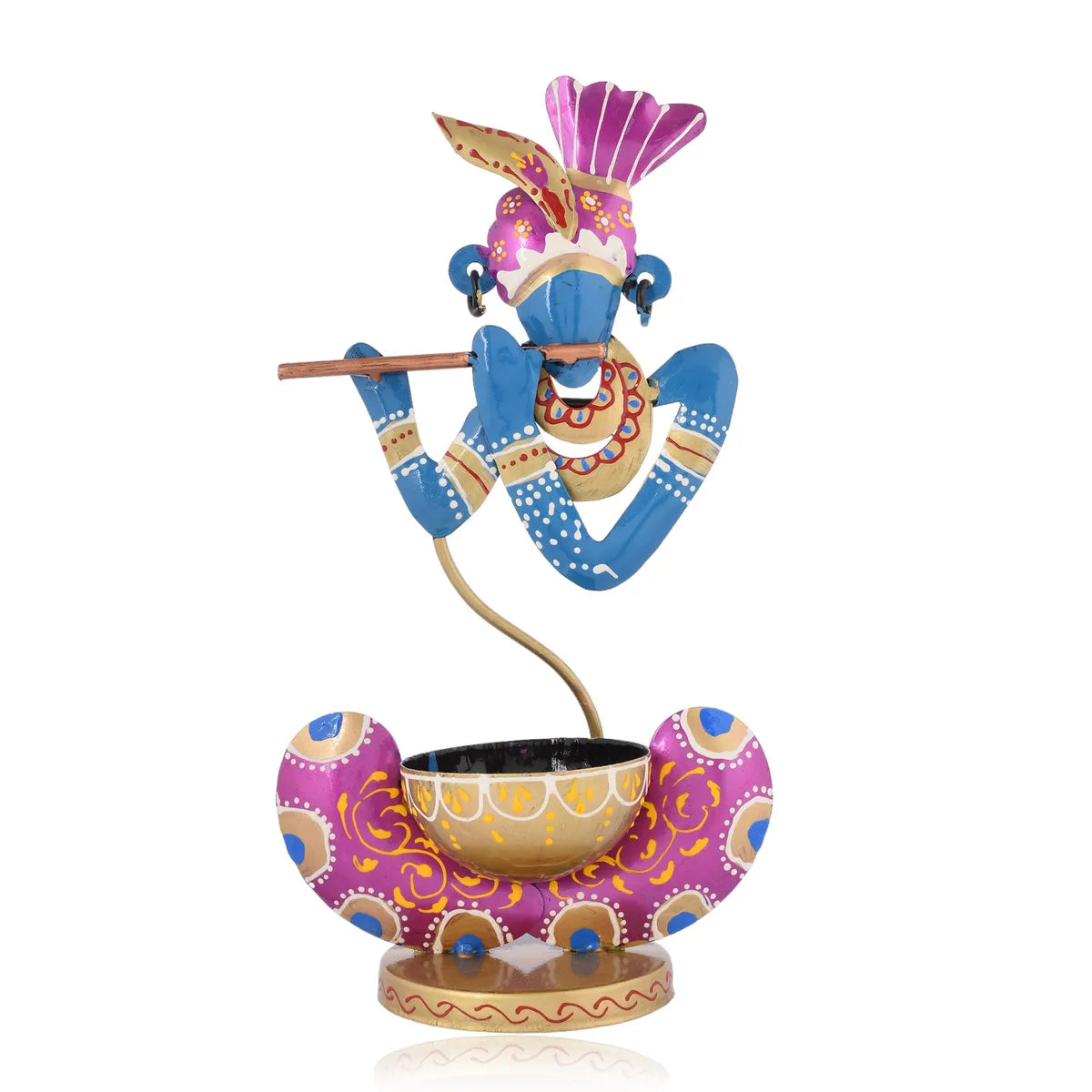 Handcrafted Blue Krishna Metal Tealight Holder