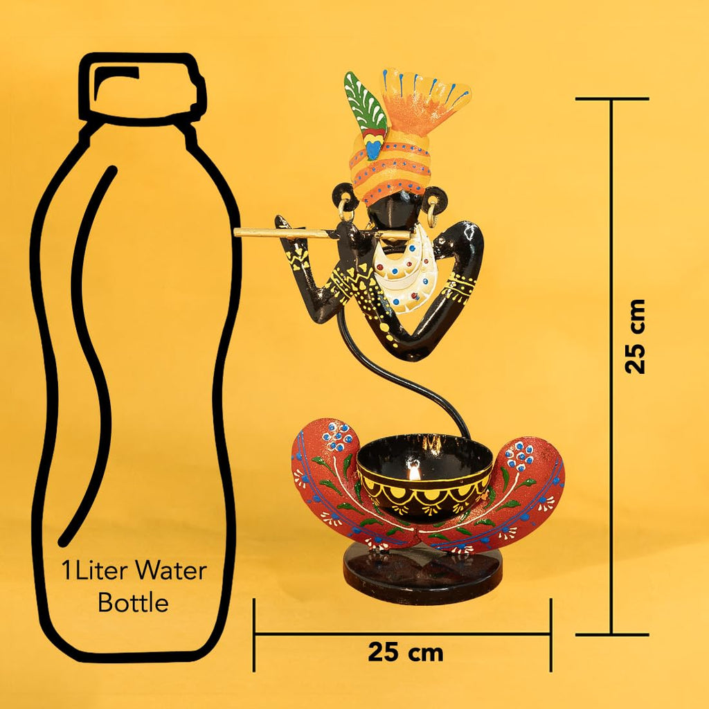 Handcrafted Metal Krishna Tealight Holder – Vibrant Home Decor Accent