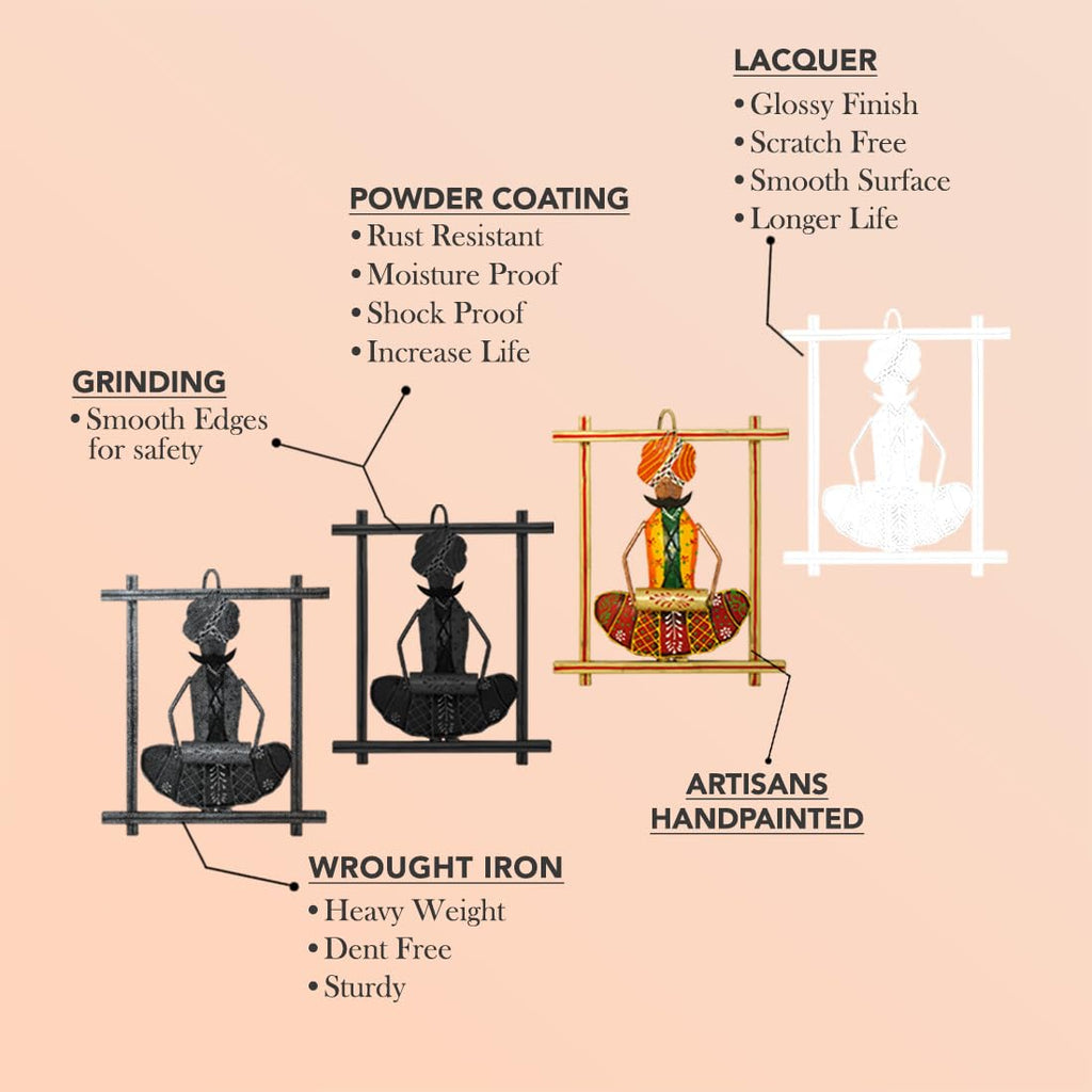 Traditional Rajasthani Musician Wall Art Set (Handcrafted Iron Décor – Set of 3)