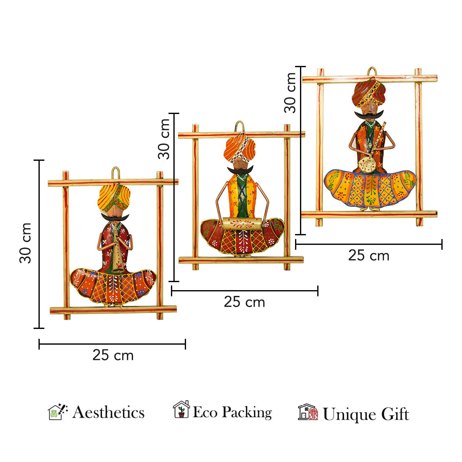 Traditional Rajasthani Musician Wall Art Set (Handcrafted Iron Décor – Set of 3)