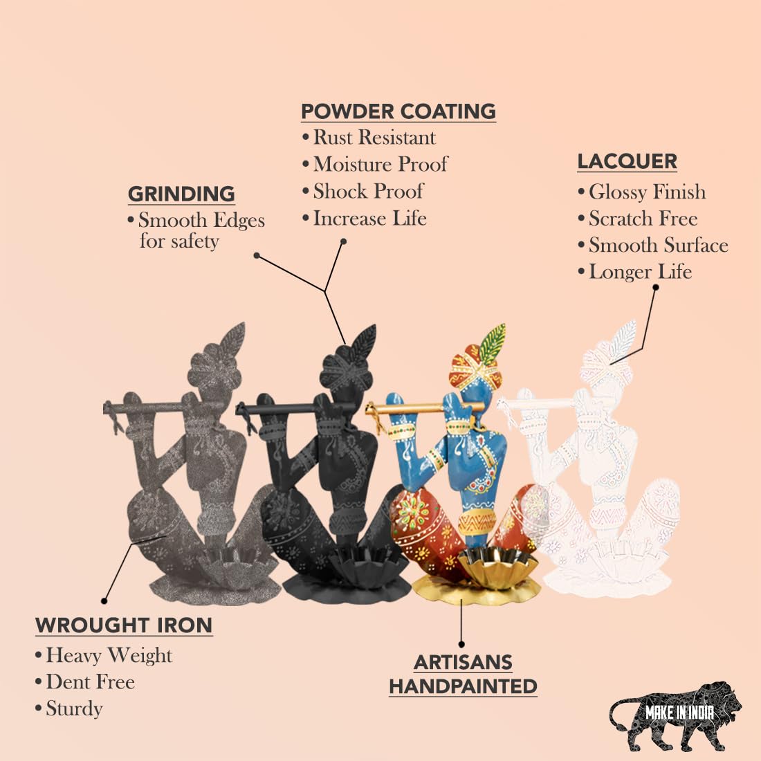 Handcrafted Metal Krishna Tealight Holder – 25 cm