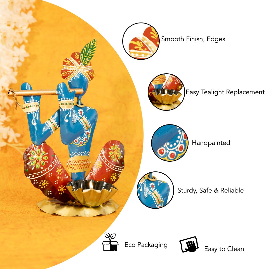 Handcrafted Metal Krishna Tealight Holder – 25 cm